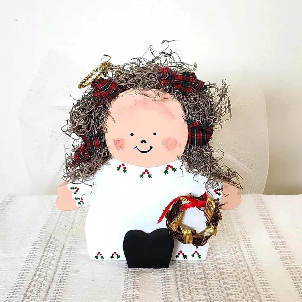 Wooden Angel, handpainted, crafted, christmas decoration, tabletop, kitch